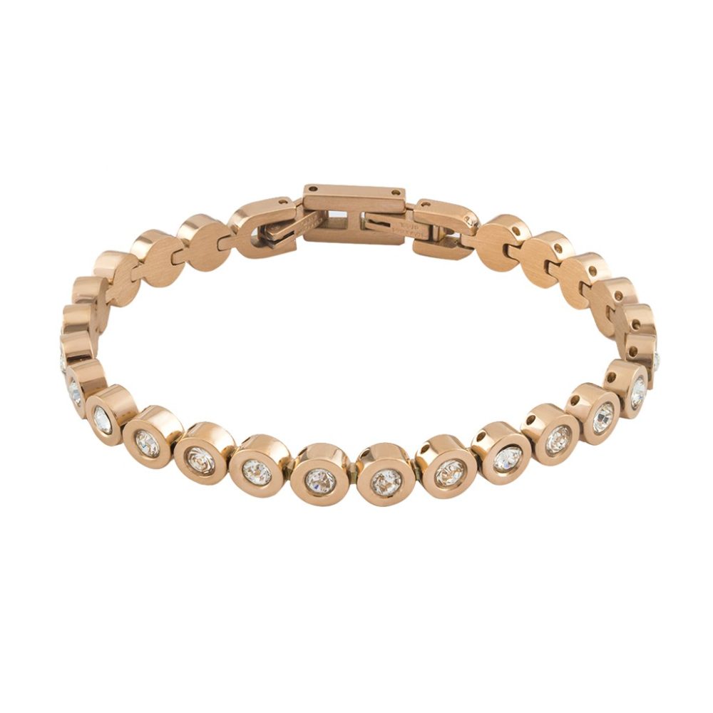 Bratara din otel inoxidabil placat cu aur roz de 18 K Oxettissimo Tennis, 02X27-00147-1, Oxette Romania