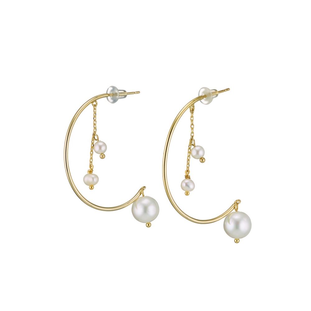 Cercei placati cu aur galben de 18 K cu perle Feminity Oh La La, 03L15-00460-1, Oxette Romania
