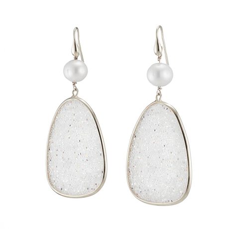 Cercei din argint placat cu rodiu decorati cu perle si cristale Luna Silver, 03X01-02714-1-1, Oxette Romania