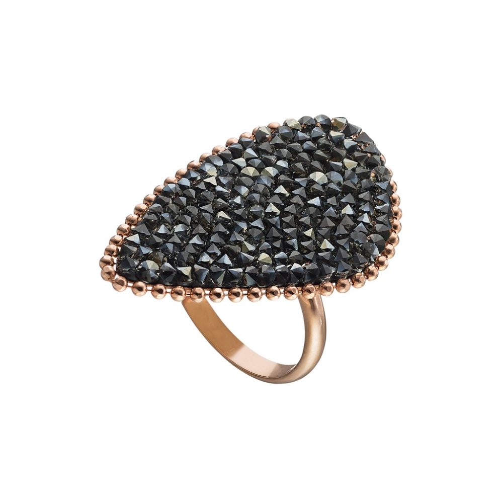 Inel statement din argint placat cu aur roz de 18 K cu cristale gri Glimmer, 04X05-01375-1, Oxette Romania