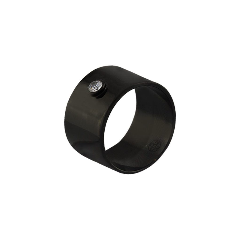 Inel tip verigheta placat cu ruteniu si cristal Fashion Links, 04x15-00048-1, Oxette Romania