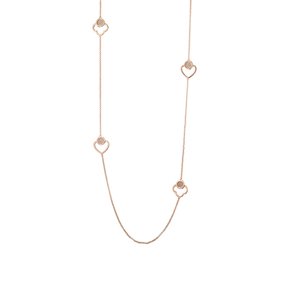 Colier lung placat cu aur roz de 18 K decorat cu inimi si flori Pretty, 01L15-00915-1, Oxette Romania