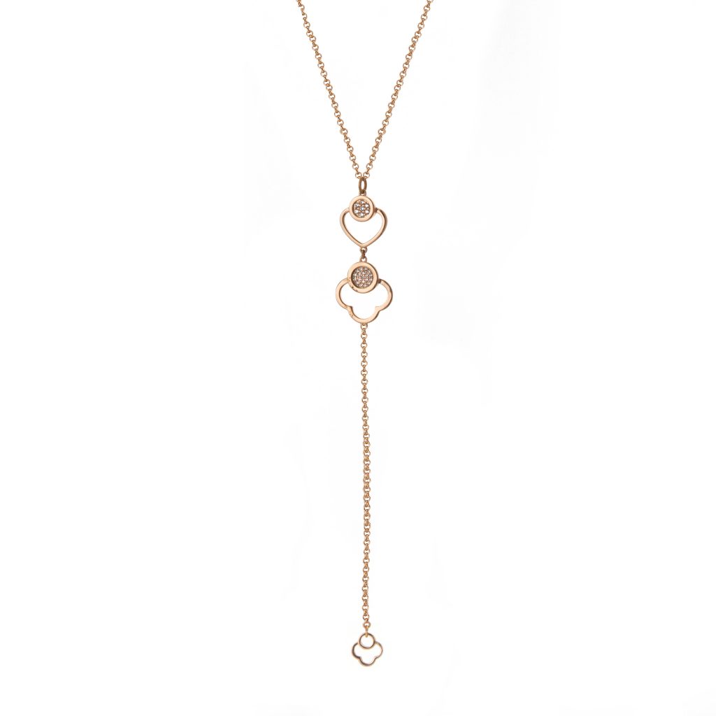 Colier tip Y placat cu aur roz de 18 K decorat cu pandantive inima si floare Pretty, 01L15-00936-1-scaled, Oxette Romania