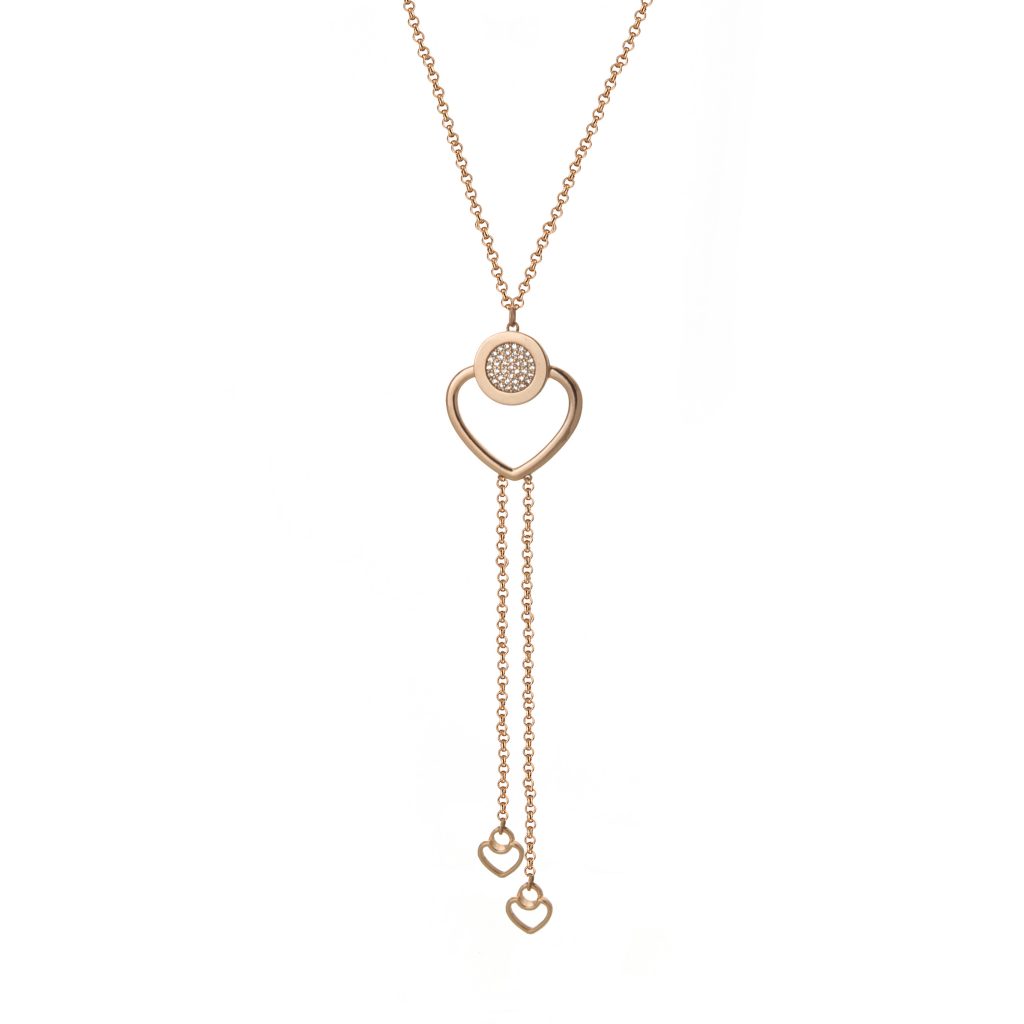 Colier tip Y placat cu aur roz de 18 K decorat cu inima, lanturi si cubic zirconia Pretty, 01L15-00938-1-scaled, Oxette Romania