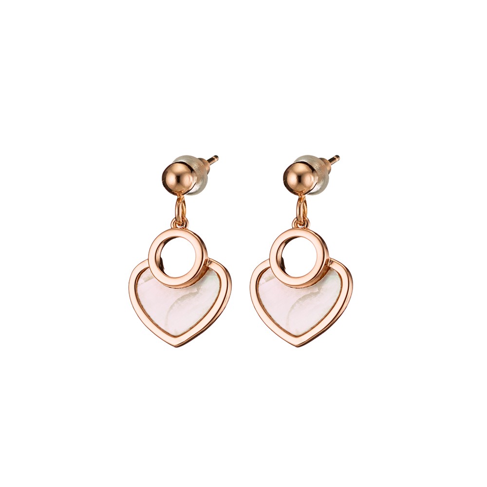 Cercei inima placati cu aur roz de 18 K si sidef Pretty, 03L15-00683-1, Oxette Romania