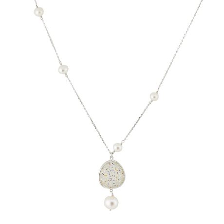 Colier argint cu pandantiv cu cristale naturale tip caviar si perle de cultura Simplicity, 01X01-04965, Oxette Romania