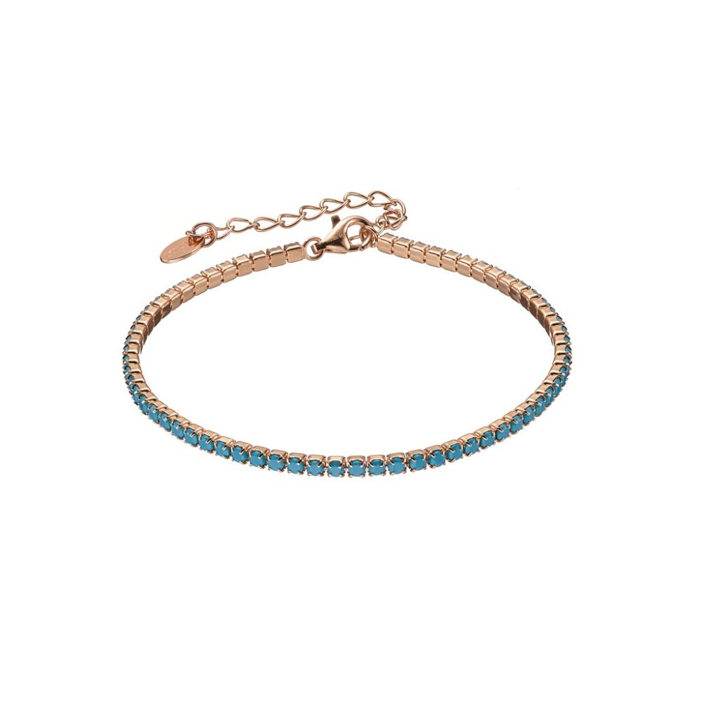 Bratara tennis din argint placat cu aur roz de 18 K cu cristale turcoaz Mystique, 02X05-01909, Oxette Romania