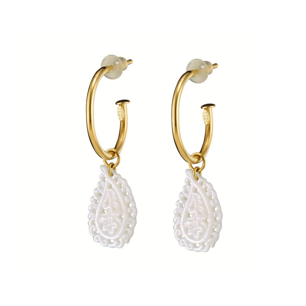 Cercei din argint placat cu aur galben de 18 K cu sidef Simplicity, 03X05-02295, Oxette Romania