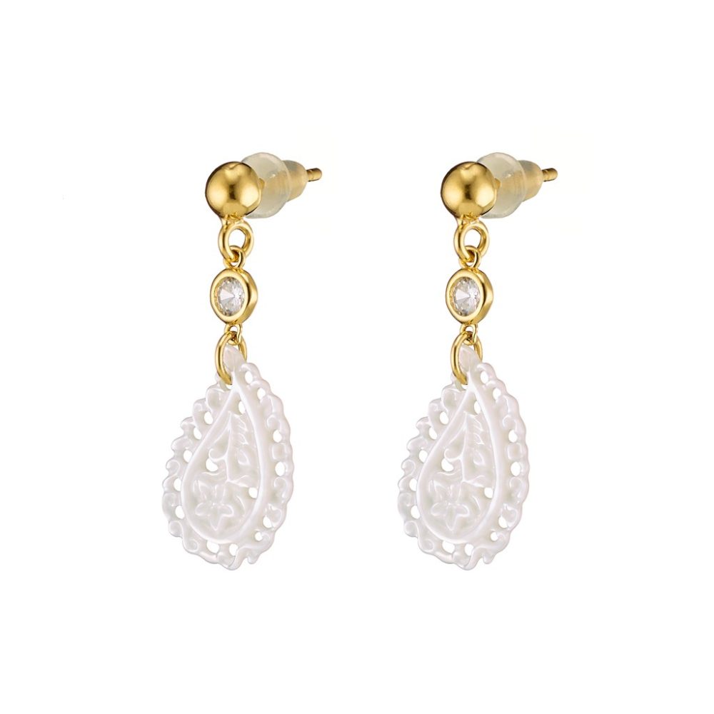 Cercei din argint placat cu aur galben de 18 K decorati cu sidef Simplicity, 03X05-02298, Oxette Romania