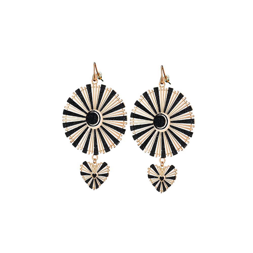 Cercei eleganti placati cu aur roz de 18 K si glitter negru Nude, 03L15-00749-1, Oxette Romania