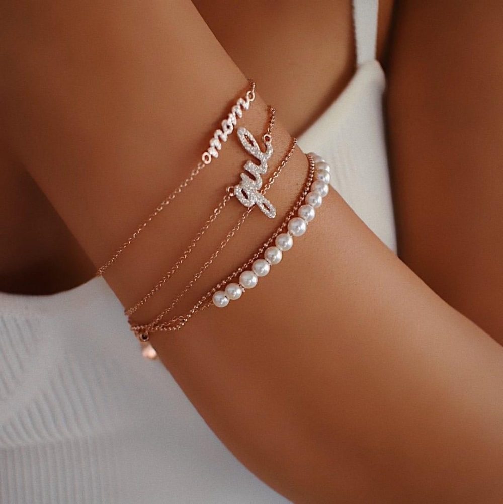 Bratara cu lanturi si perle placata cu aur roz de 18 K Feminity Confetti, 02L15-00634-3, Oxette Romania