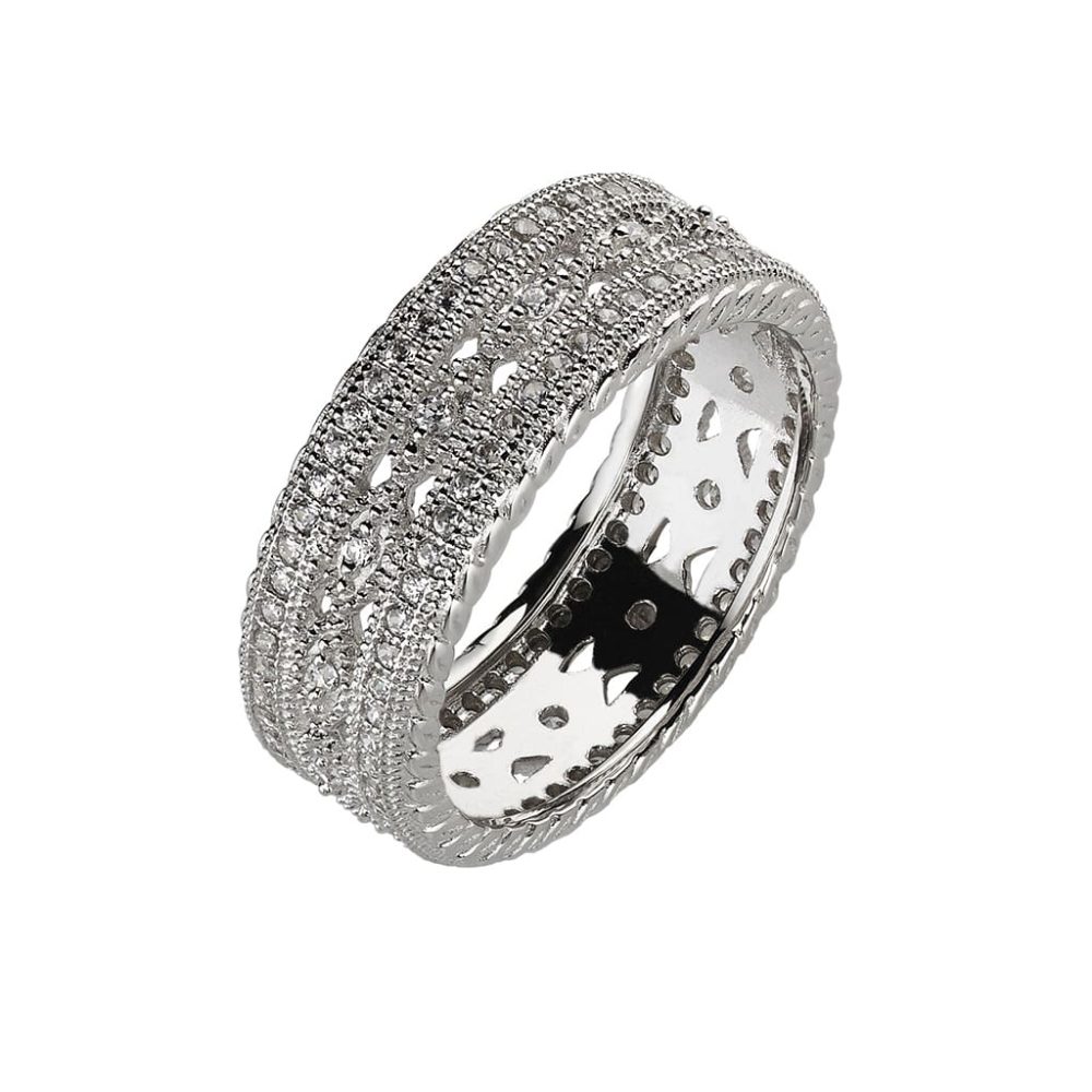 Inel tip verigheta din argint placat cu rodiu decorat cu cristale Eternity, 04X01-03305, Oxette Romania