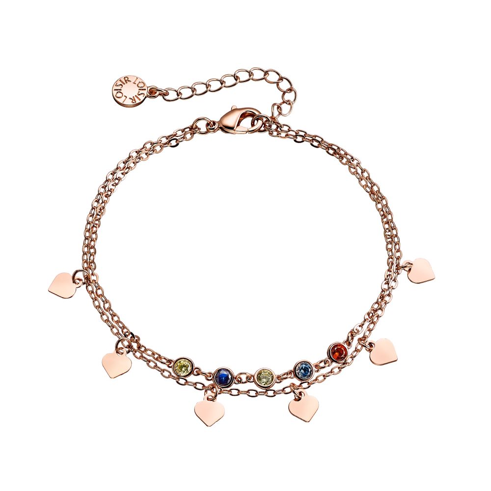 Bratara dubla placata cu aur roz de 18 K cu inimi si cristale Festive, 02L15-00958, Oxette Romania