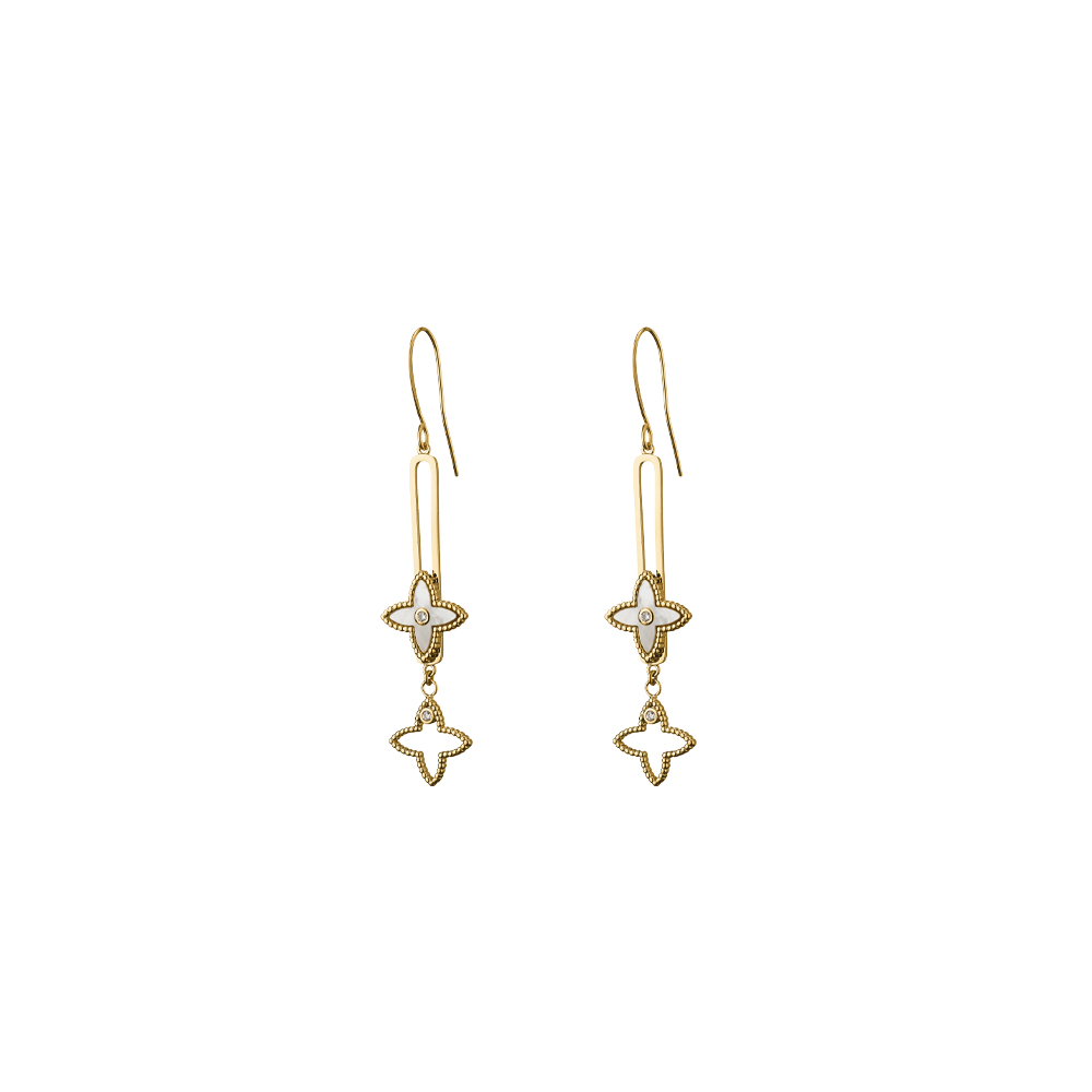 Cercei lungi placati cu aur galben de 18 Kcu sidef Queen, 03L15-00802, Oxette Romania