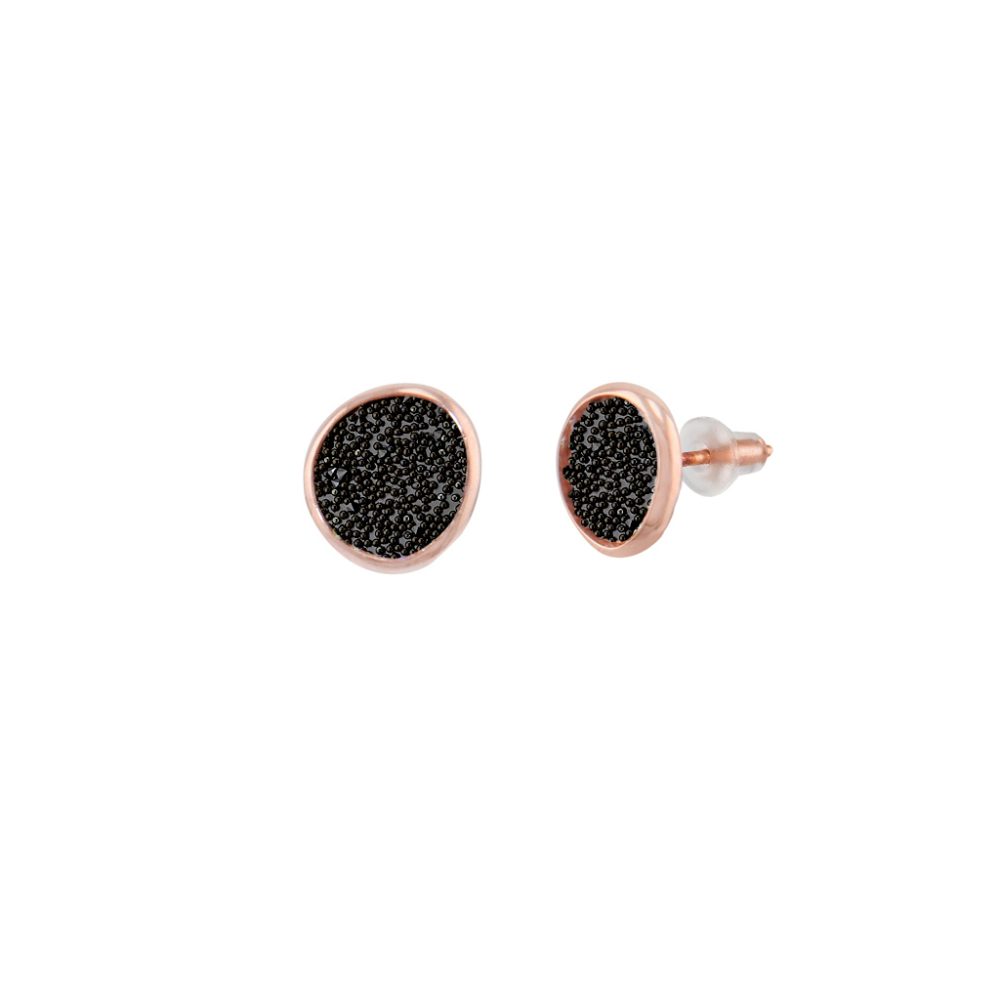 Cercei pe ureche din argint placat cu aur roz de 18 K cu cristale negre Luna, 03X05-02102, Oxette Romania