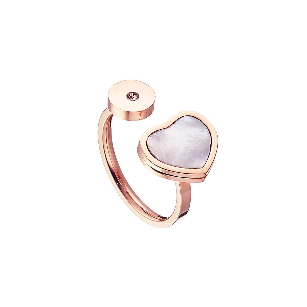 Inel inima placat cu aur roz de 18 K cu sidef si cristal Lovely, 04L27-00717new, Oxette Romania