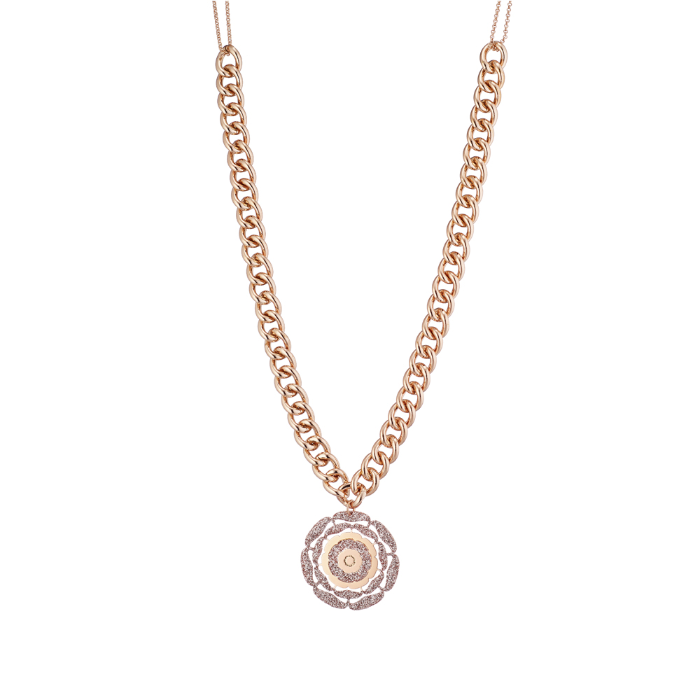 Colier placat cu aur roz de 18 K cu zale si pandantiv floare Rosy, 01L15-01050, Oxette Romania