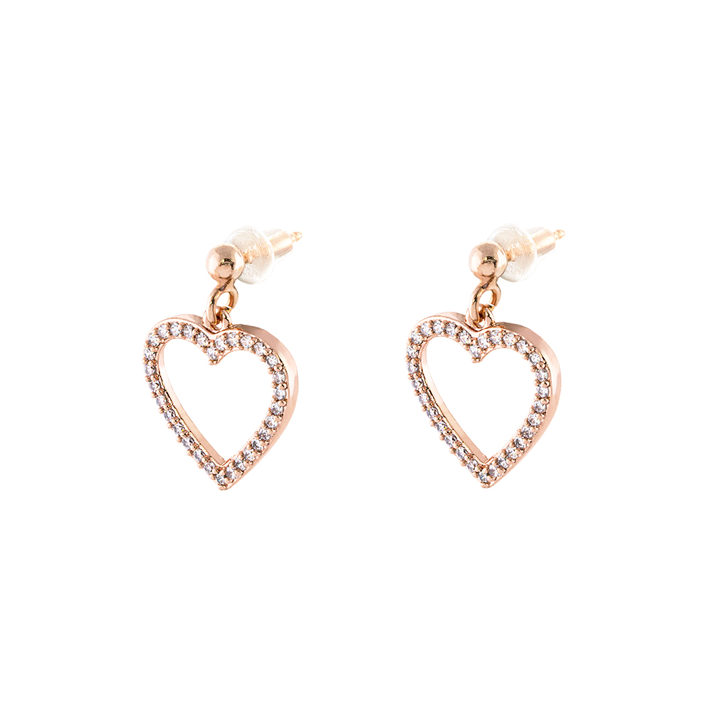 Cercei inima placati cu aur roz de 18 K cu cristale New Pretty, 03L15-00848, Oxette Romania