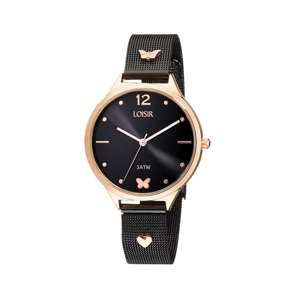 Ceas de dama bicolor placat cu aur roz de 18 K si ruteniu Rockheart, 11L05-00390, Oxette Romania
