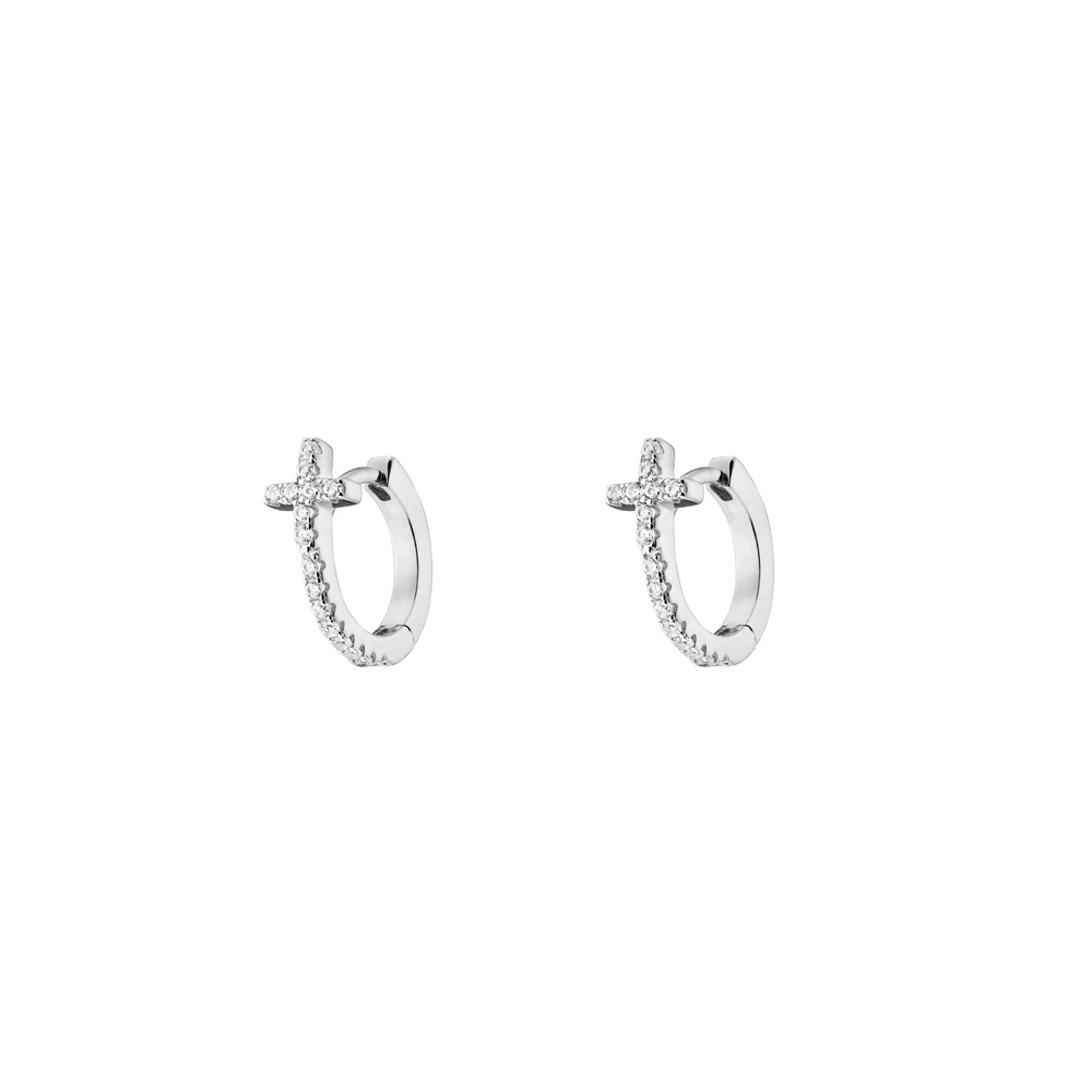 Cercei creole placati cu rodiu cu cruce si cristale Hope, 03L15-00862, Oxette Romania