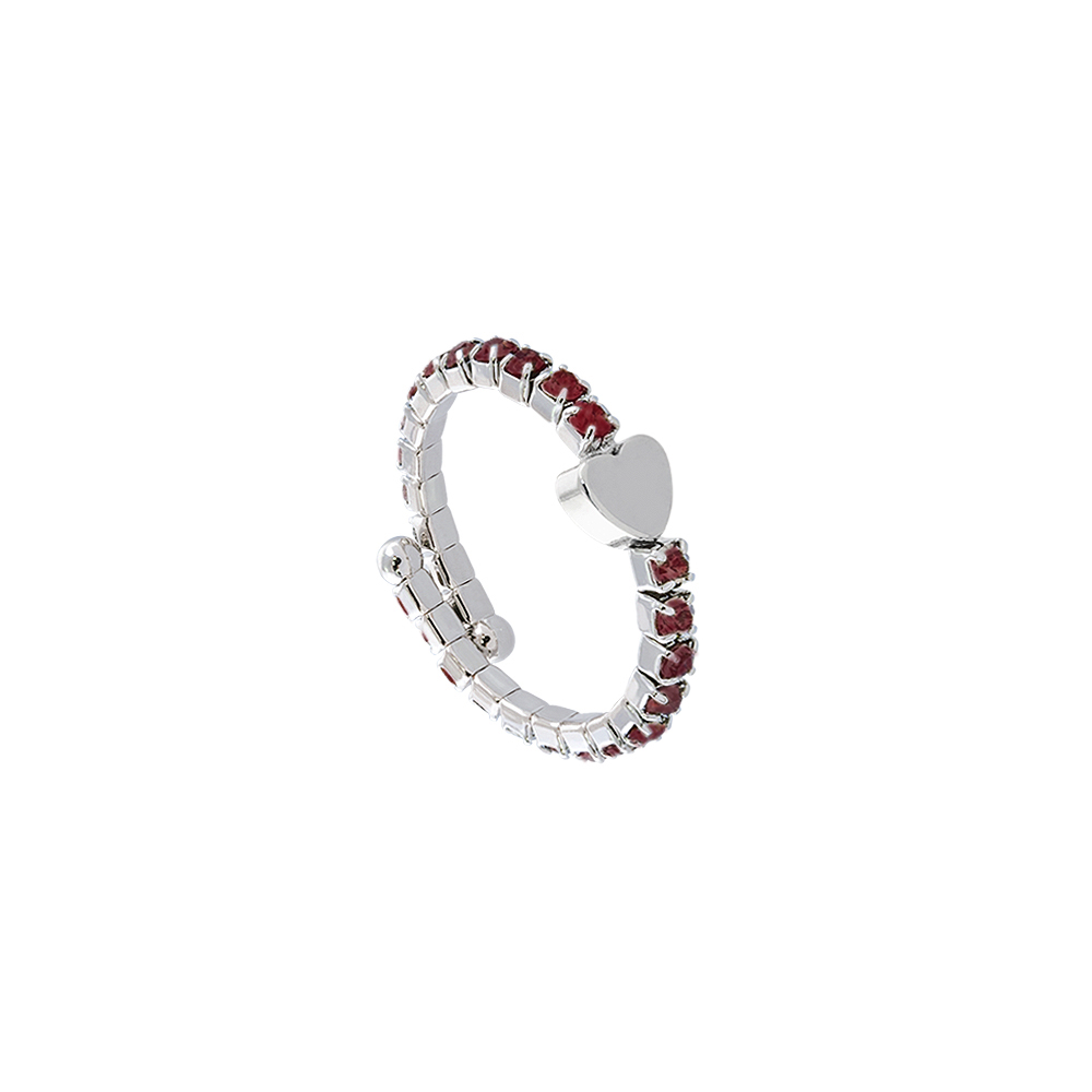 Inel reglabil placat cu rodiu decorat cu cristale rosii si inima Festive, 04L15-00343, Oxette Romania