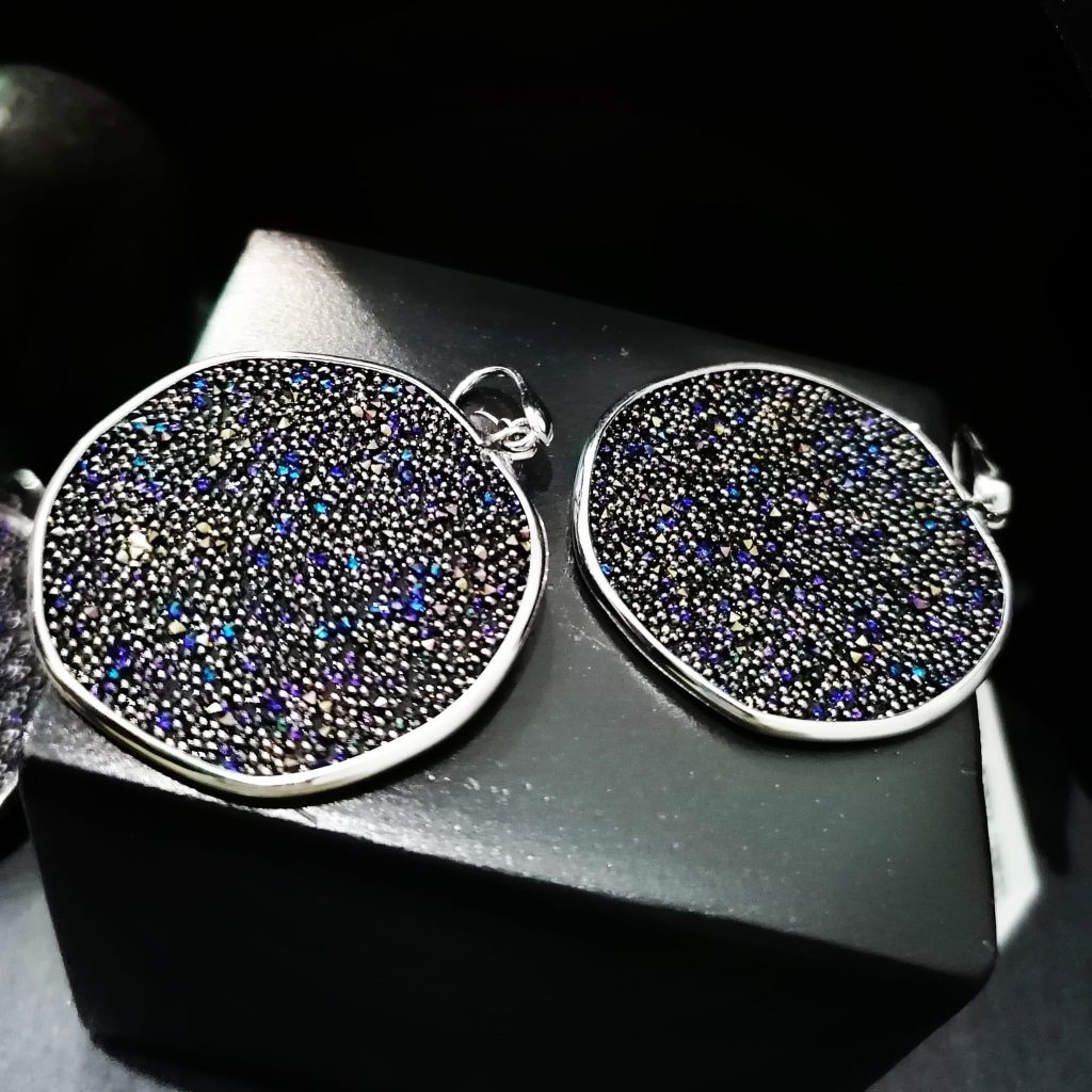 Cercei eleganti din argint placat cu rodiu si cristale caviar Meteorite, 03X01-03022, Oxette Romania