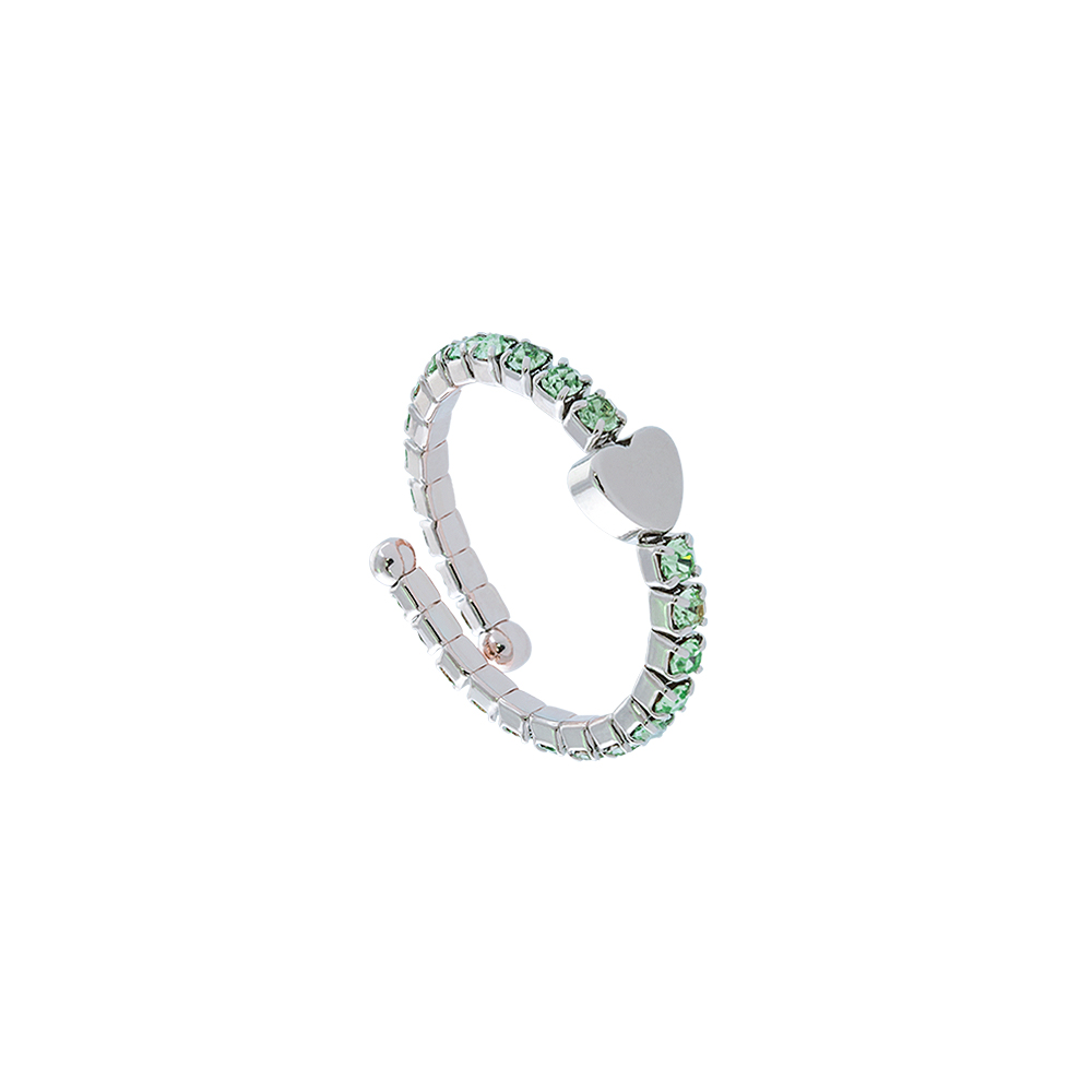 Inel reglabil placat cu rodiu decorat cu cristale verzi Festive, 04L15-00342, Oxette Romania
