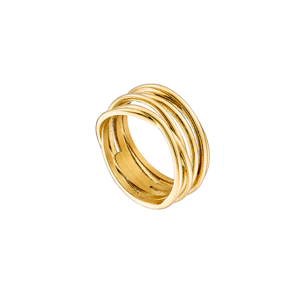 Inel tip verigheta din otel inoxidabil placat cu aur galben de 18 K Sparkling, 04L27-00778, Oxette Romania
