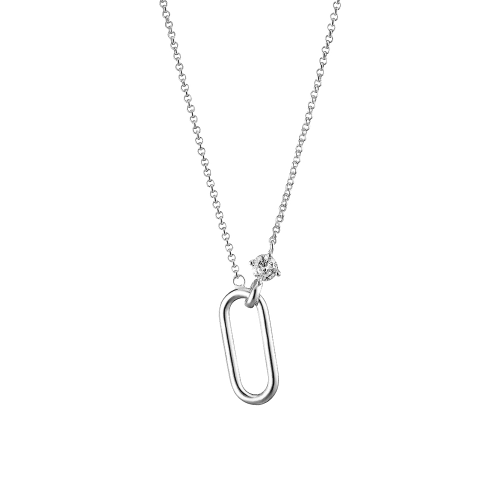 Colier placat cu rodiu decorat cu element oval si cristal incolor Clip, 01L15-01239, Oxette Romania