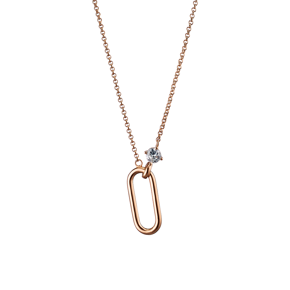 Colier placat cu aur roz de 18 K decorat cu element oval si cristal Clip, 01L15-01240, Oxette Romania