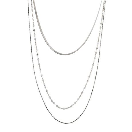 Colier triplu lung din argint placat cu rodiu si ruteniu Chains, 01X01-05140, Oxette Romania
