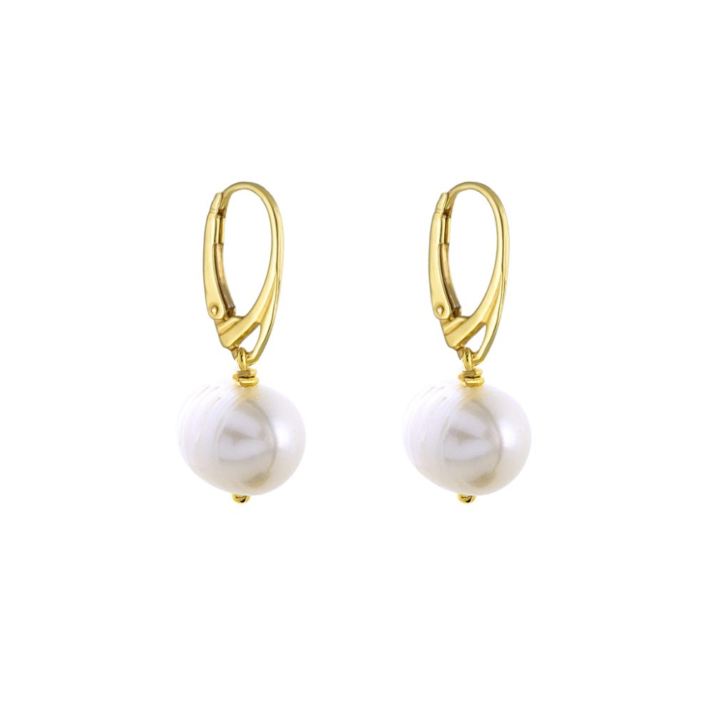Cercei clasici din argint placat cu aur galben de 18 K cu perle Helix, 03X05-02702, Oxette Romania