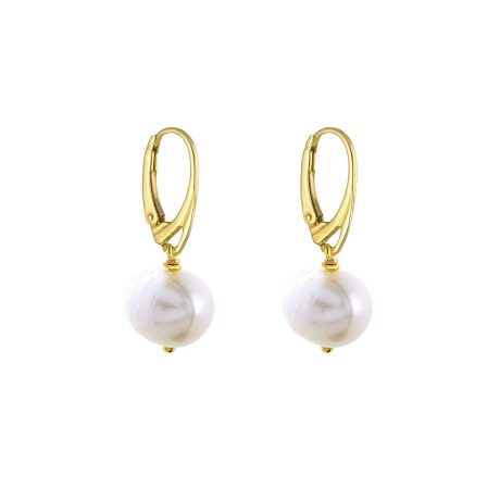 Cercei clasici din argint placat cu aur galben de 18 K cu perle Helix, 03X05-02702, Oxette Romania