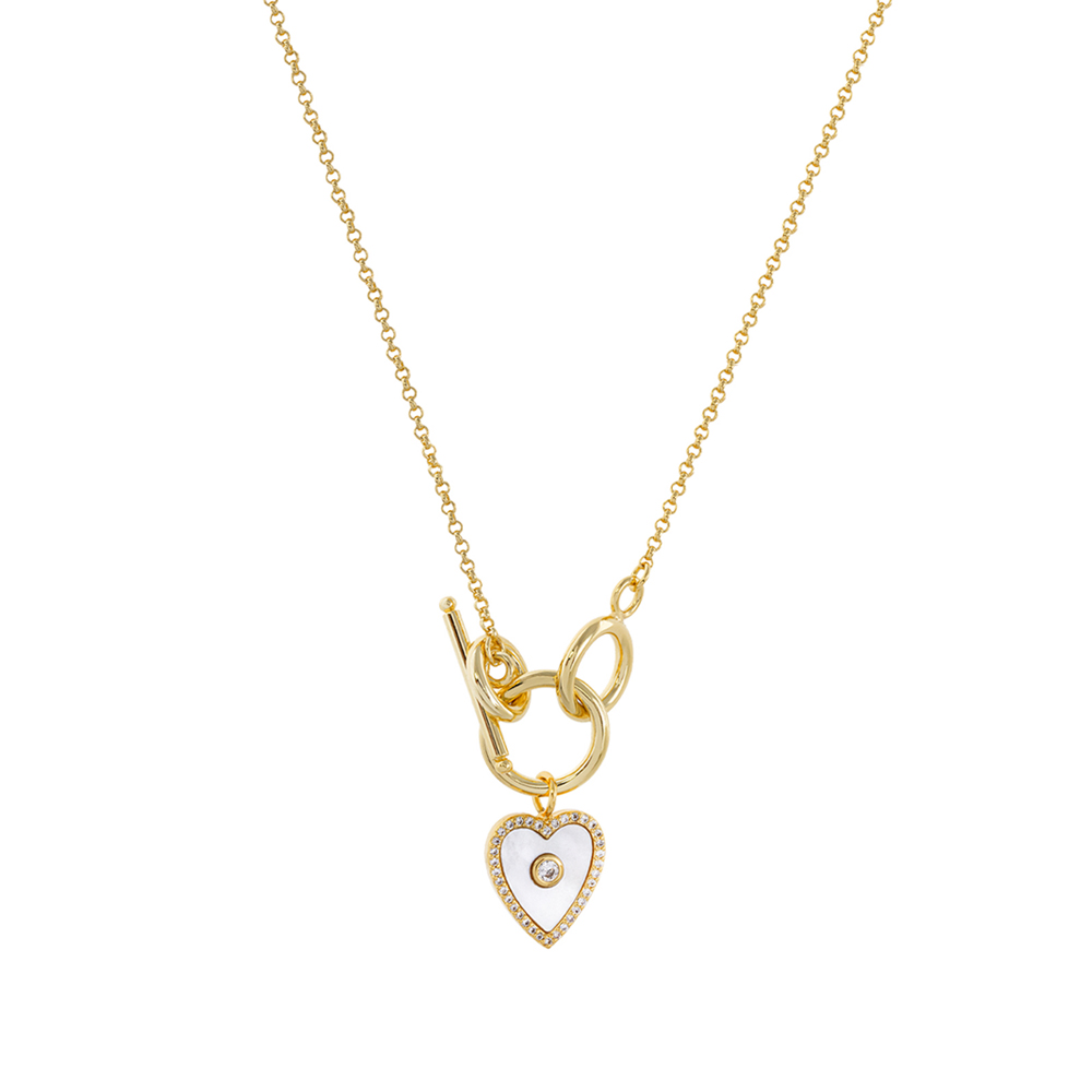 Colier scurt placat cu aur galben de 18 K decorat cu sidef, inima si cristale Queen, 01L15-01236, Oxette Romania