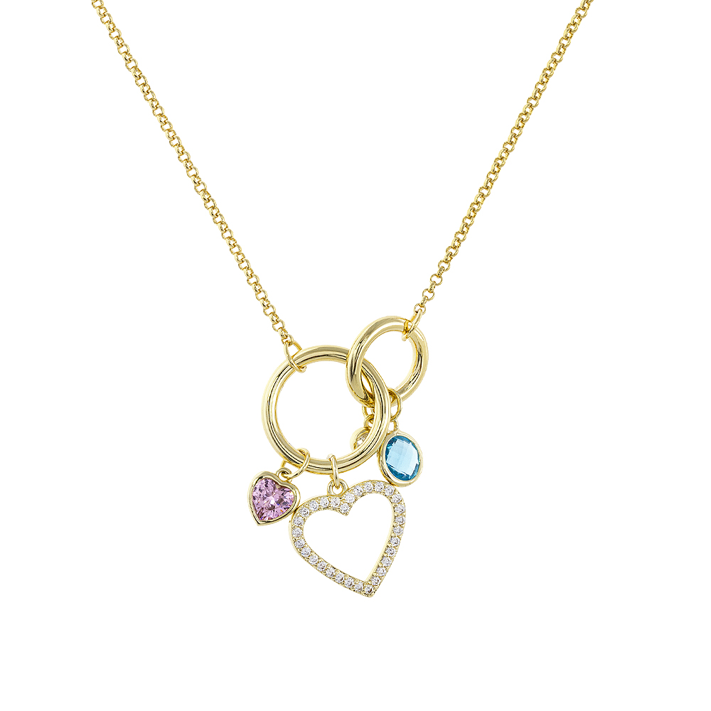 Colier scurt placat cu aur galben de 18 K decorat cu cercuri, inima si cubic zirconia Charming, 01L15-01281, Oxette Romania