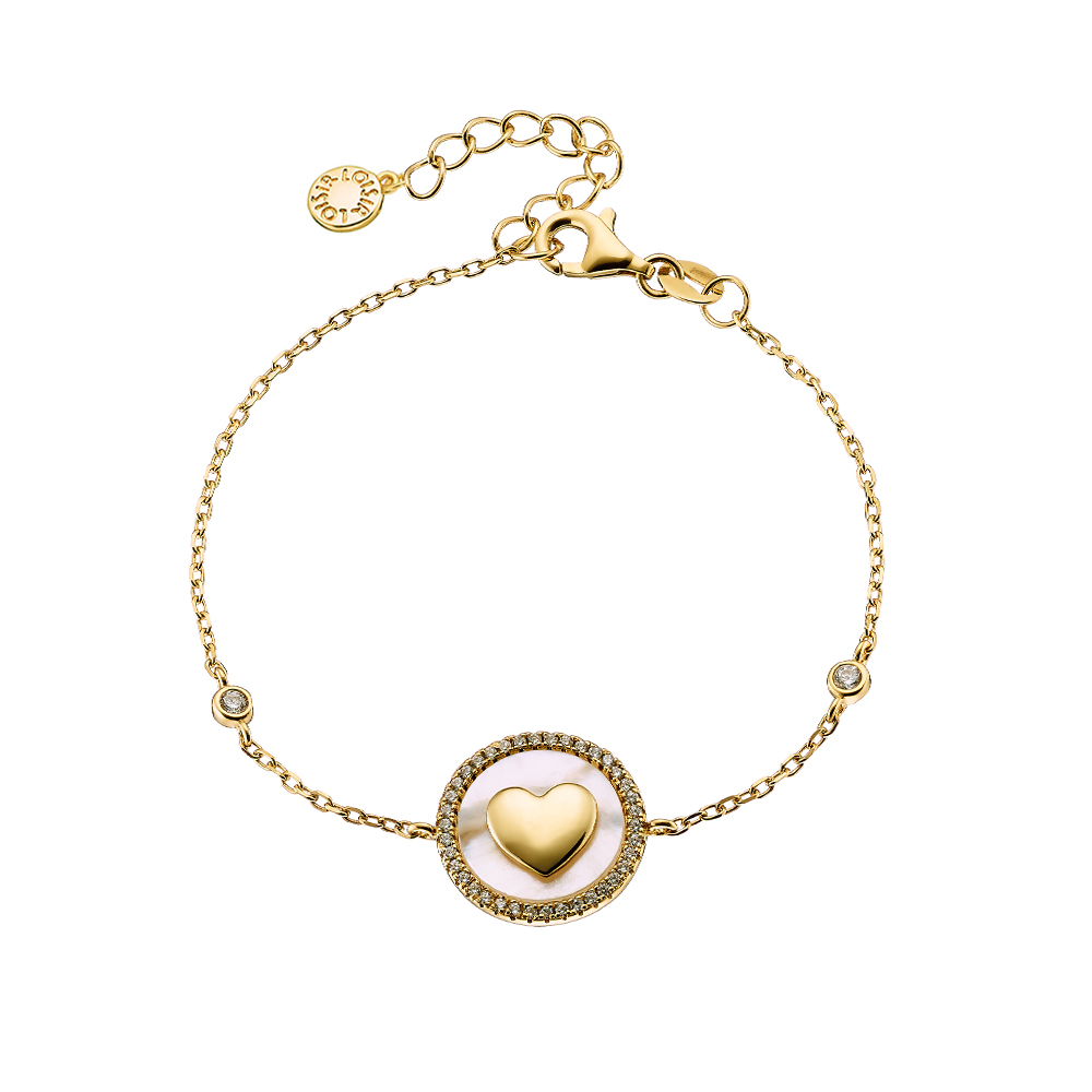 Bratara placata cu aur galben de 18 K decorata cu inima si sidef Queen, 02L15-01026, Oxette Romania