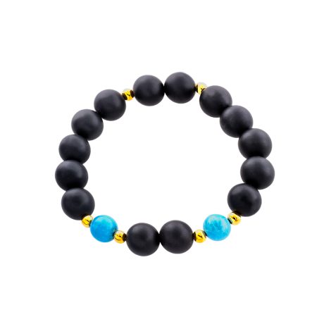Bratara elastica cu onix, turcoaz si elemente din argint placat cu aur galben de 18 K Couture, 02X05-02137, Oxette Romania