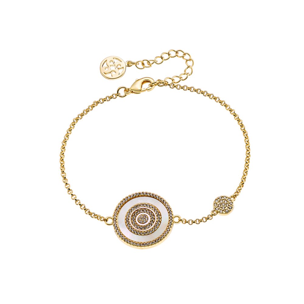 Bratara placata cu aur galben de 18 K decorata cu pandantiv rotund si sidef Optimism, 02X15-00219, Oxette Romania