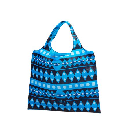 Sacosa din material sintetic albastru cu logo si printuri diverse Loisir, 22L07-00279, Oxette Romania