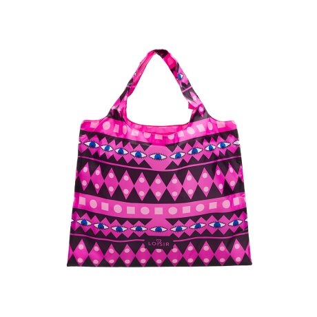Sacosa din material sintetic fucsia cu logo si printuri diverse Loisir, 22L07-00280, Oxette Romania