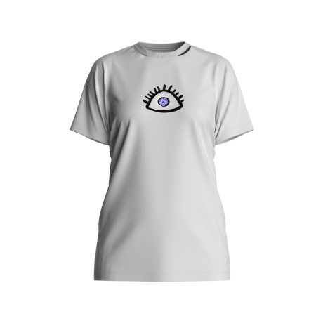 Tricou S-M din bumbac alb decorat cu imprimeu ochi de deochi si cristale albastre Oxette, 35X07-00084, Oxette Romania