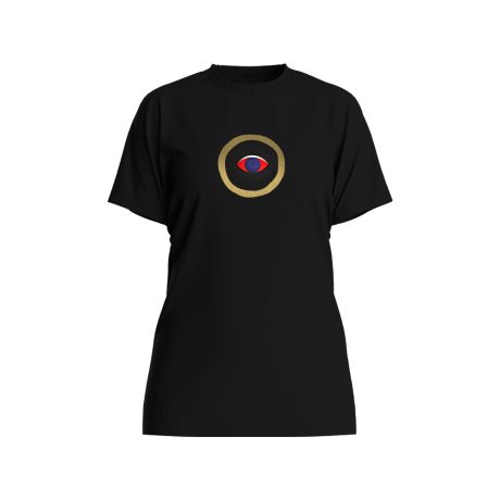 Tricou S-M din bumbac negru decorat cu imprimeu ochi de deochi si cristale albastre Oxette, 35X07-00090, Oxette Romania